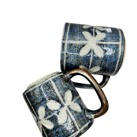 Vintage Otagiri Stoneware Mugs, Etched Flower Design, Set of 2; 10 oz - Picture 7 of 8